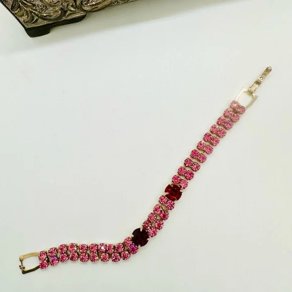 Vintage pink and red rhinestone bracelet